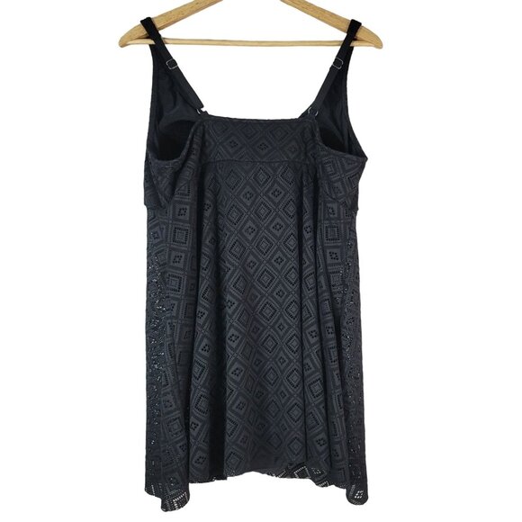A&H Sportswear Swim Dress Black Plus 22W Crochet Adj Padded One Piece Swimsuit - Picture 5 of 9